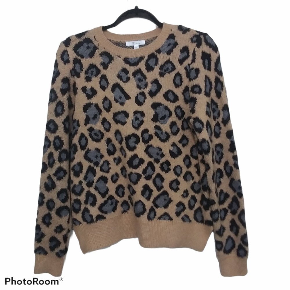 89th & Madison Pullover Fuzzy Animal Print Sweater Leopard Womens Large